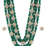 ZAVERI PEARLS Green Beads & Floral Kundan Necklace Set For Women-ZPFK9098
