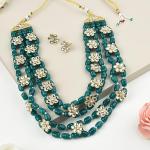 ZAVERI PEARLS Green Beads & Floral Kundan Necklace Set For Women-ZPFK9098