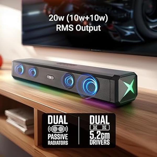 ZEBRONICS VITA BAR 150 Wireless Bluetooth Soundbar, 20W RMS, 2.0 Channel, Dual (52mm Driver & Passive Radiator)