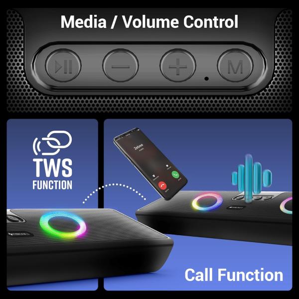 ZEBRONICS Astra 35, Portable Bluetooth Speaker, 16 Watts, Upto 8h Backup, Dual Drivers + Dual Passive Radiators