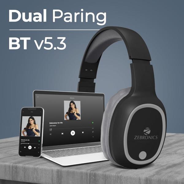 ZEBRONICS THUNDER Bluetooth 5.3 Wireless Headphones with 60H Backup, Gaming Mode